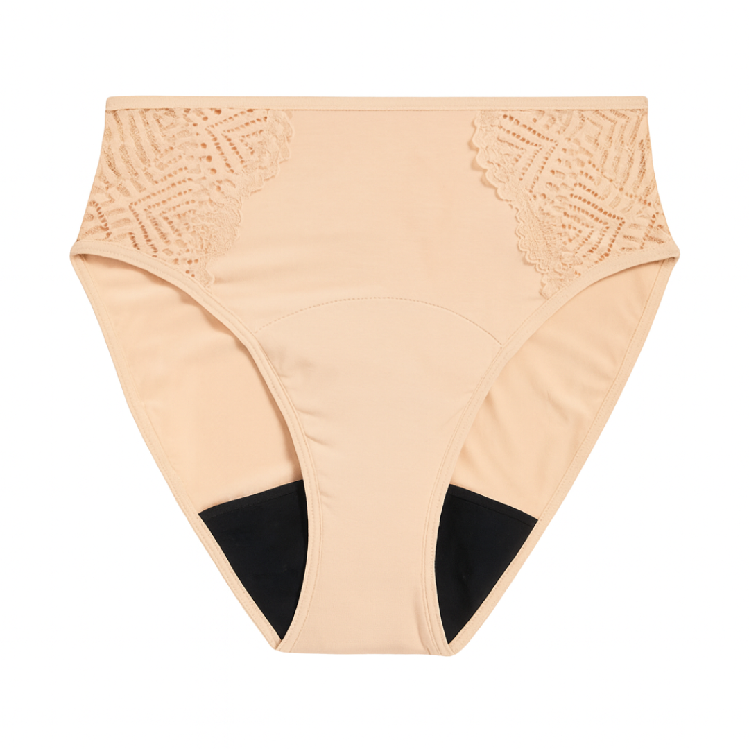 Auslaufsichere High-Waist-Slips mit Spitzendetails – Einzelnes Paar